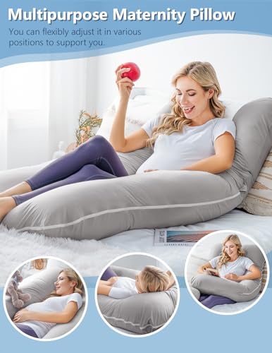 Meiz Pregnancy Pillow, Cooling Silky Pregnancy Pillows for Sleeping, Maternity Body Pillow for Pregnant Woman with Cooling Silk Jersey Cover, Light Grey - Image 5