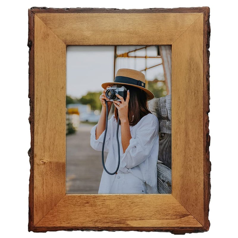 Eosglac 5x7 Live Edge Picture Frame Rustic Wood Photo Frames Farmhouse Decor for Tabletop or Wall Display Natural Brown