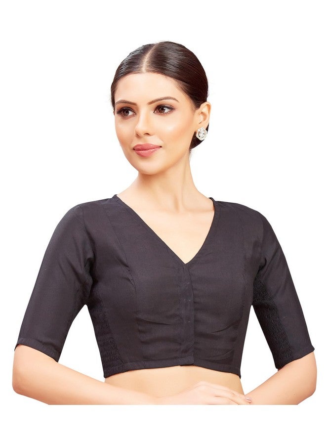 Studio Shringaar Women's Cotton Silk Stretchable (Smocked) Readymade Saree Blouse (Black, 38) - Image 3