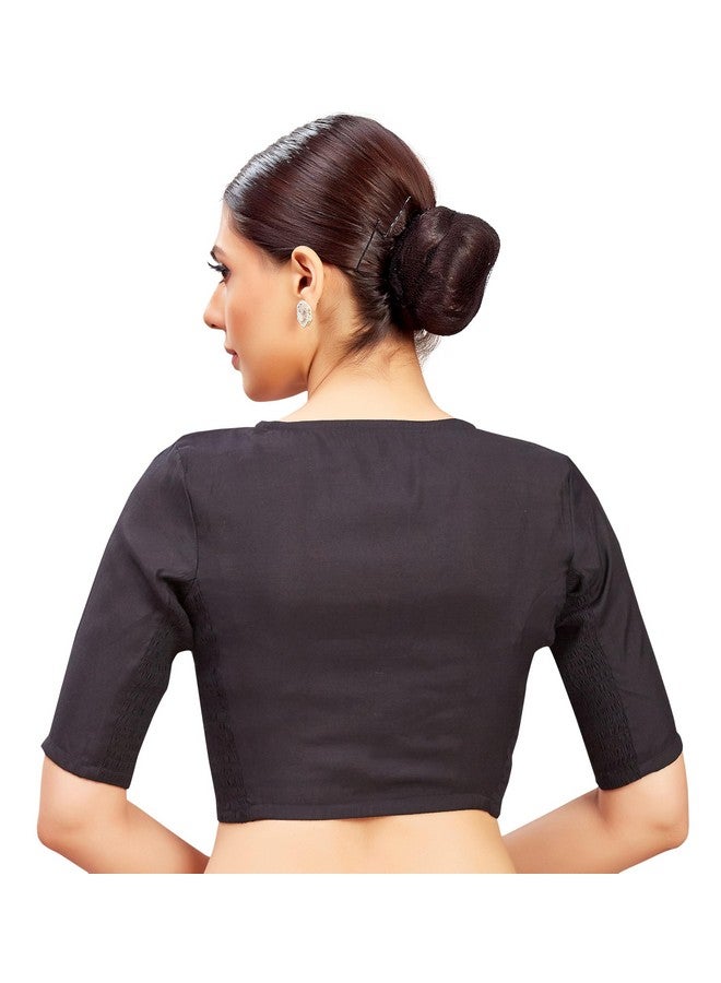 Studio Shringaar Women's Cotton Silk Stretchable (Smocked) Readymade Saree Blouse (Black, 38) - Image 4