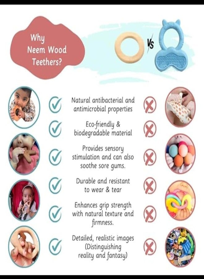 GO7 Natural.Toys Toddler Neem Wood Teether Dumbbell Sticks For Babies - Ayurvedic Wooden Teething Toy | Eco-Friendly, Non-Toxic Baby Gum Soother | Neem Wood Dumbbell Shape Rattle & Nibbler | Natural Teething Relief for Babies 4+ Months (4, mediaum) - Image 4