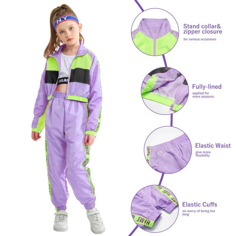 LOLANTA Girls Street Dance Clothing Set, Hip Hop Modern Jazz Team Performance Costume, Girls Dance Wear Sets (Purple, 9-11) - Image 4