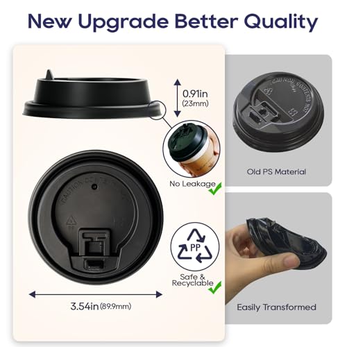 LITOPAK 200 Count Coffee Cup Lids 354 Disposable Plastic Lids for 10oz 12oz 16oz and 20oz Paper Cups Black - Image 5