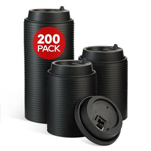 LITOPAK 200 Count Coffee Cup Lids 354 Disposable Plastic Lids for 10oz 12oz 16oz and 20oz Paper Cups Black - Image 2