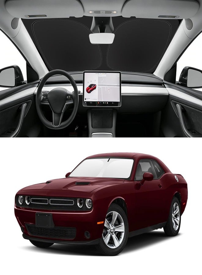 SLOGENTO Sunshade for Challenger Windshield Sun Shade for 2015-2023 2024 2025 Dodge Challenger Coupe,RT SRT Hellcat SXT Redeye,GT SE TA Scat Pack 2Door Car Front Window Cover Sun Visor Shield Protector - Image 1