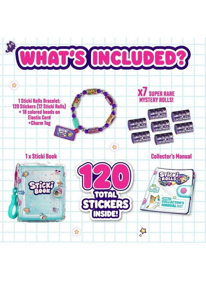 Sky Castle Sticki Rolls Sticki Book - Wearable & Shareable Sticker Bracelet + Collection Sticki Book | Includes 120 Mini Stickers | 50 Activity Pages | Over 1000 Fun Sticker Designs To Discover And Collect! - Image 3