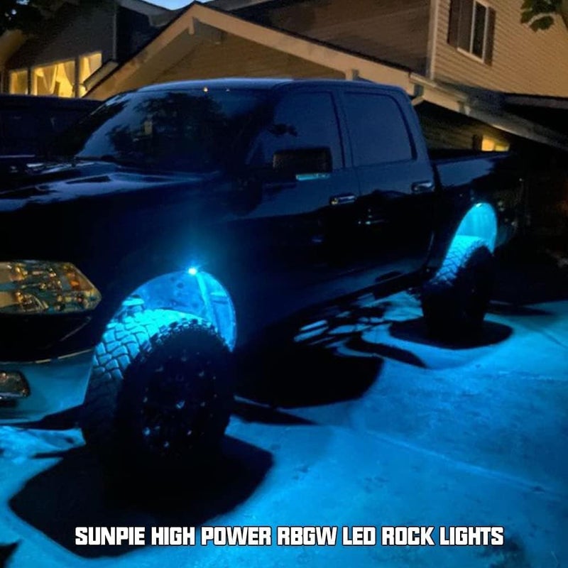 SUNPIE 12 Pods RGBW Rock Lights â€“ Full Beam Angle, 30 High Power Chips, Aluminium Housing, Mounting Pads Included, IP67 Waterproof, Music Mode Underglow Lights, Fits Trucks, SUV, ATV, UTV, Boats - Image 4