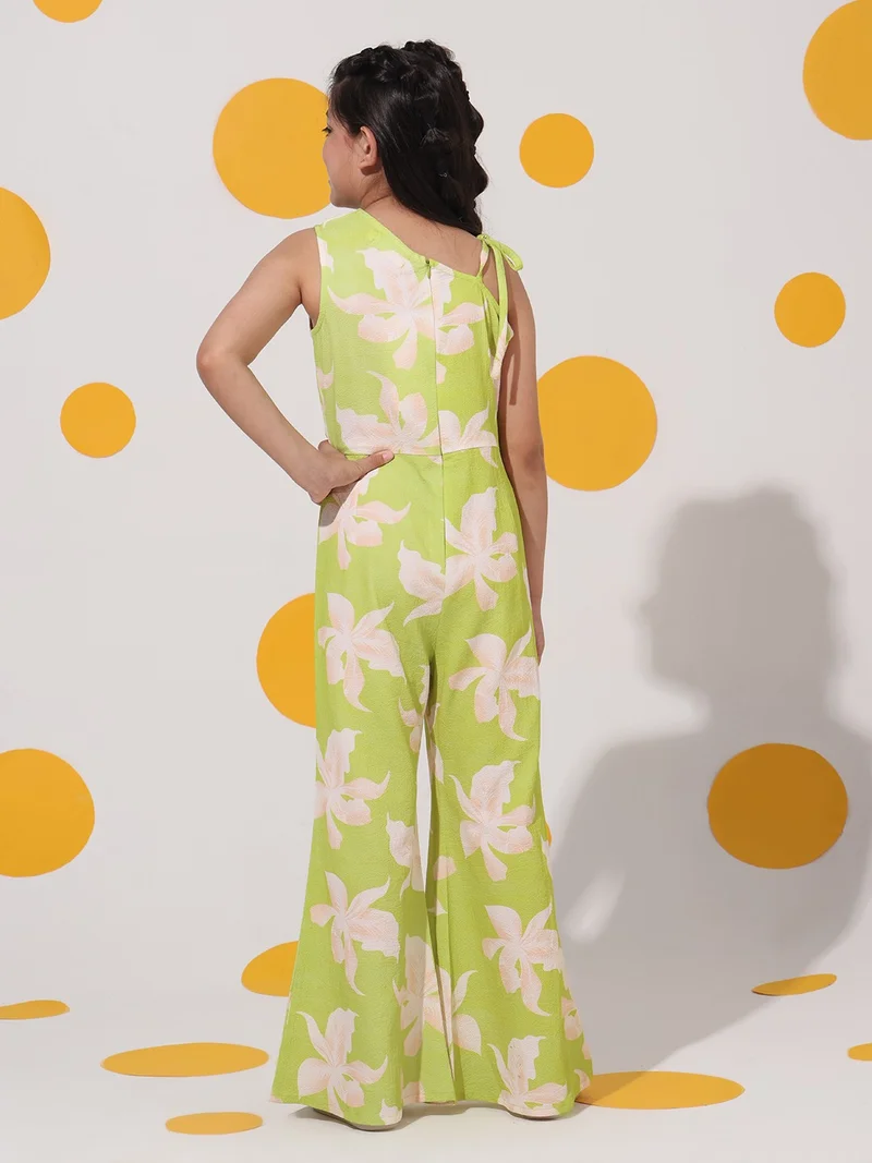 Cherry & Jerry Cherry & Jerry Seersucker Green Printed One Shoulder Jumpsuits