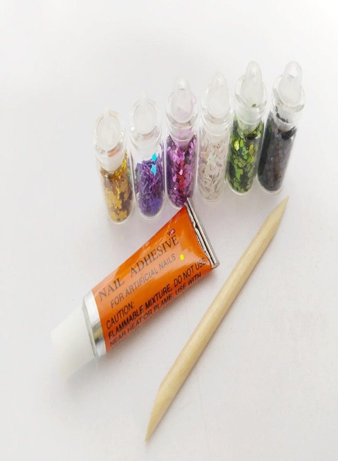 Ritzkart Mini Nail Art Kit with 6 Mini Glitter Bottle and Nail Adhesive for Artificial Nails and a Wooden Small Dotting Tool Best Gift for Baby Girls Home Salon (Pack of 3) - Image 4