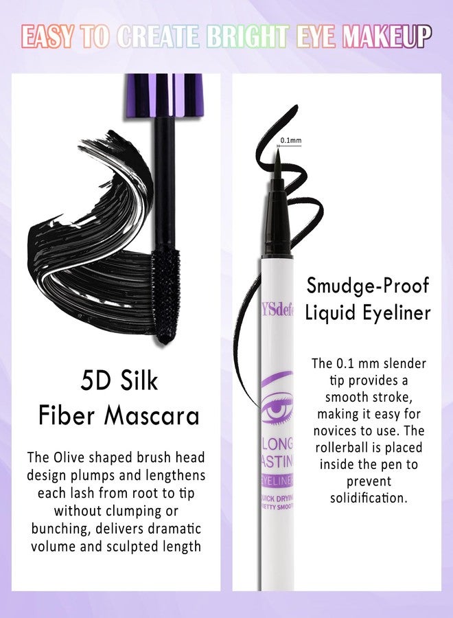 LYSdefeu Purple Mascara & Liquid Eyeliner Set,5D Waterproof Silk Fiber Colored Mascara Volume and Length,Longlasting Smudgeproof Color Eye Liner Pen,Mother's Day Colorful Eye Makeup Gift Kit for Women Girl-05 - Image 3