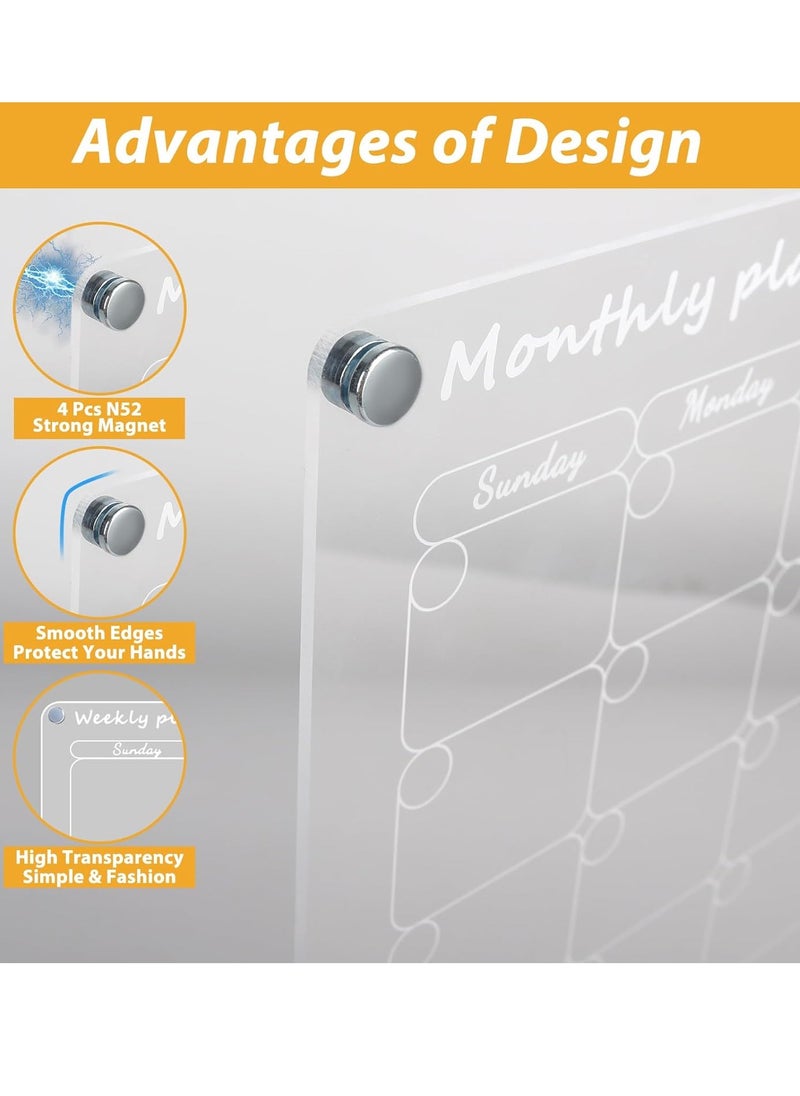 Generic - ItsyWorld Magnetic Dry Erase Calendar Board for Fridge,40CMx30CM Clear 2 Set Magnetic Acrylic Calendar Planner Board for Refrigerator, Reusable Calendar, MONTHLY planner and WEEKLY planner (16"x12") - Image 1