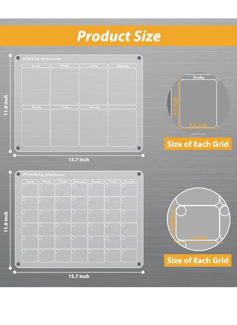 Generic - ItsyWorld Magnetic Dry Erase Calendar Board for Fridge,40CMx30CM Clear 2 Set Magnetic Acrylic Calendar Planner Board for Refrigerator, Reusable Calendar, MONTHLY planner and WEEKLY planner (16"x12") - Image 1