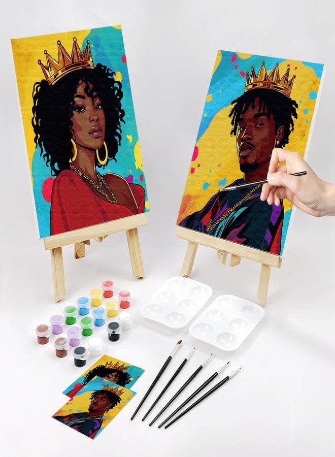 Nuberlic 2 Packs Urban King and Queen Pre Drawn Canvas Paint Kits for Two Adults Couple Sip and Paint Date Night Party Supplies 8x10 inch - Image 3