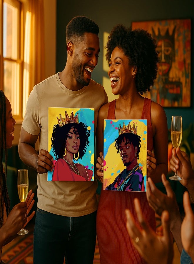 Nuberlic 2 Packs Urban King and Queen Pre Drawn Canvas Paint Kits for Two Adults Couple Sip and Paint Date Night Party Supplies 8x10 inch - Image 2