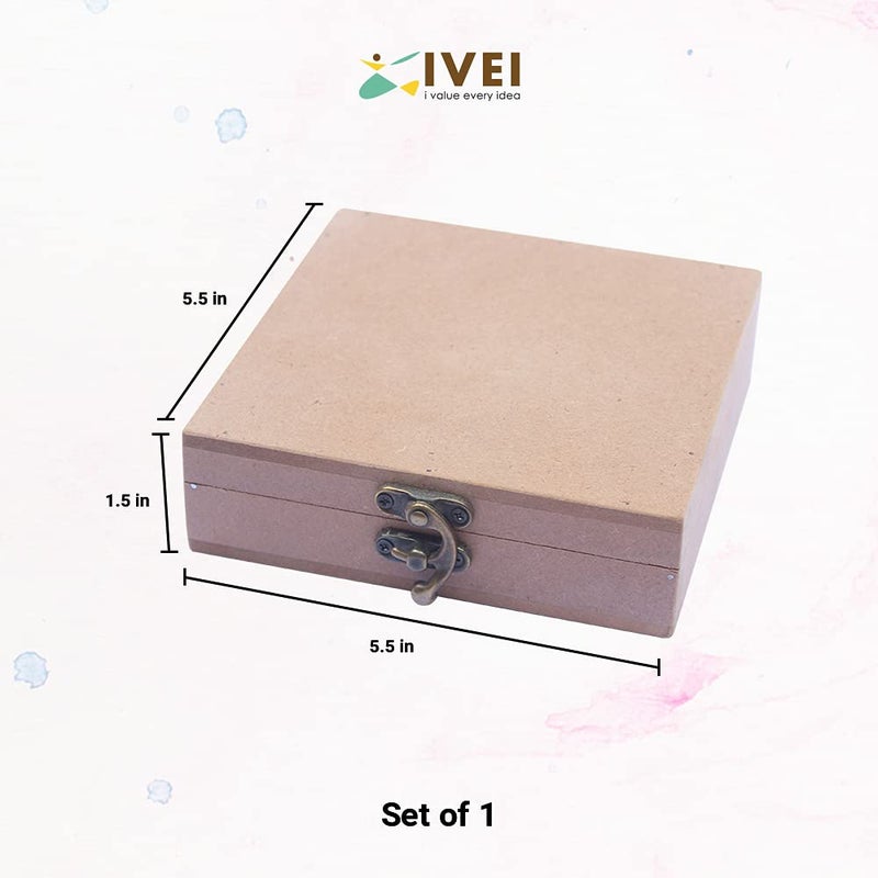 IVEI صندوق مربع فارغ من MDF للطلاء، الحرف اليدوية، الديكوباج، فن الراتنج والزينة (5.5 بوصة × 5.5 بوصة × 1.5 بوصة) - Image 4