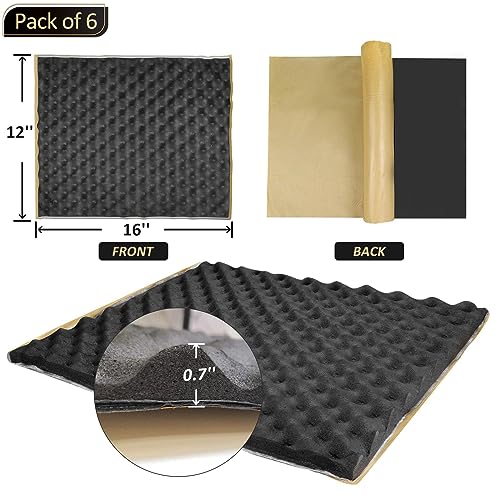 TroyStudio 3 in 1 Car Sound Deadener - 6pcs 16 X 12 X 0.7 Inches Self-Adhesive Butyl Closed Cell Foam Panel Heat Shield Automotive Noise Insulation Mat - Super Thick Sound Proofing Deadening Material - Image 2