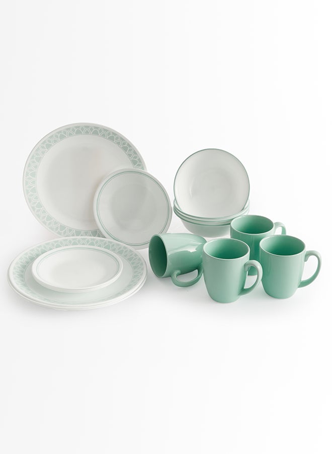 Corelle Delano 16-Piece Glass Dinnerware Set, Service for 4, Chip, Break, Stain & Scratch Resistant, Microwave, Dishwasher & Oven Safe, Includes 4 Dinner Plates, 4 Bread & Butter Plates (17cm), 4 Cereal Bowls (18oz) & 4 Stoneware Mugs