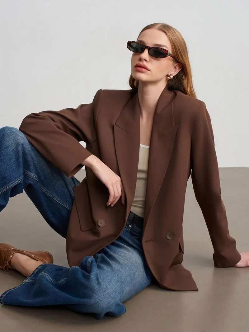 ديلفين DILVIN Oversized Long Crepe Blazer Jacket
