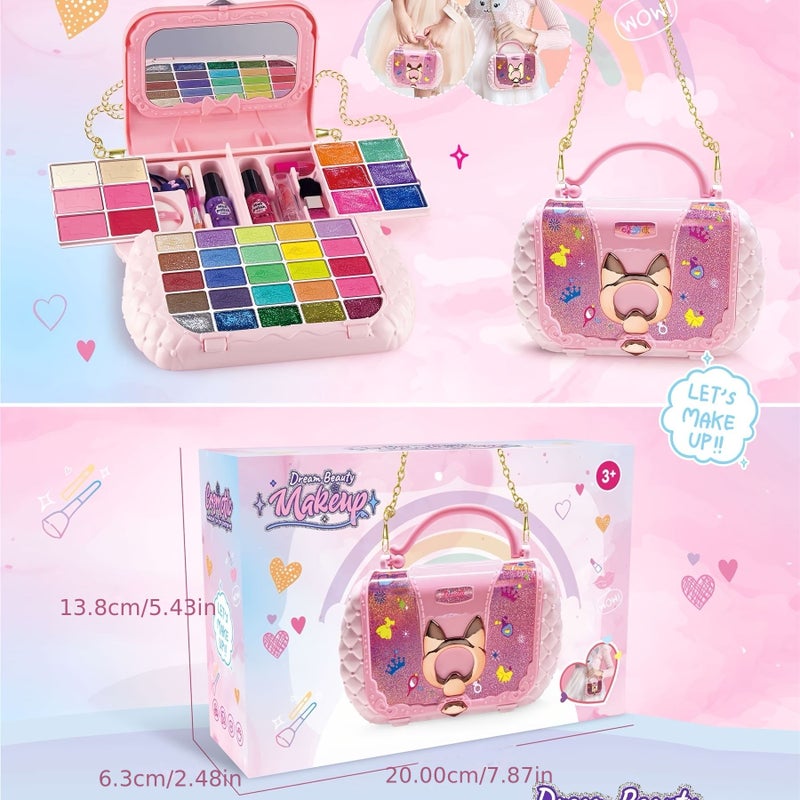 Pretend Play Makeup Set M-711 Pink with Mirror for Girls 5-8 Years Old Princess Toy Gift - Image 4
