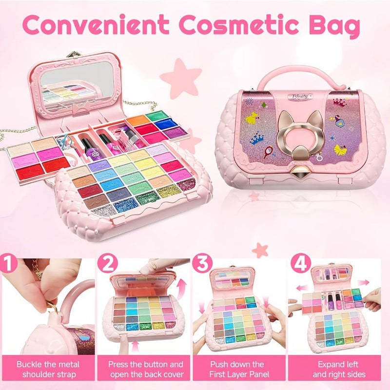 Pretend Play Makeup Set M-711 Pink with Mirror for Girls 5-8 Years Old Princess Toy Gift - Image 3