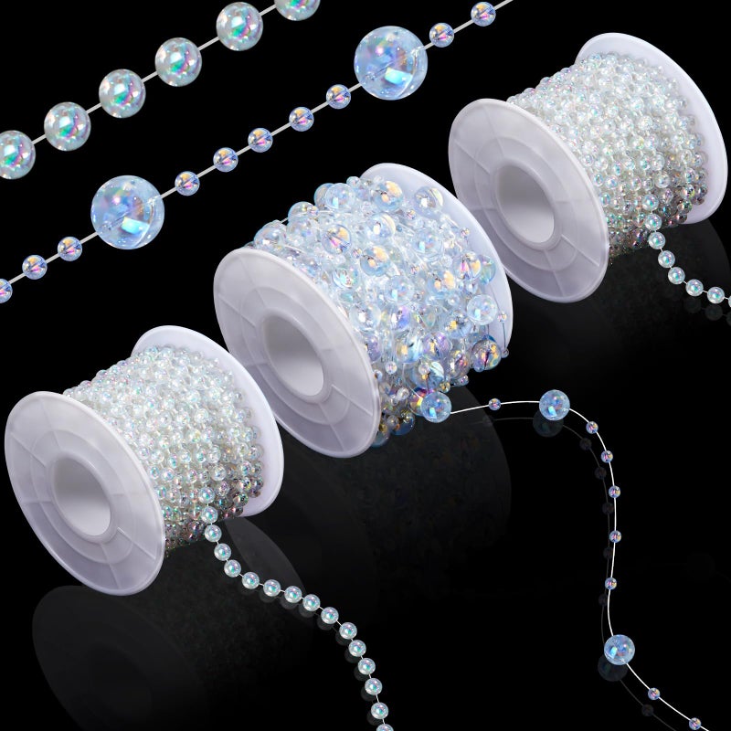 Bonuci 3 Rolls 66 Feet Pearls String Garland Faux Pearl Garland Spool Roll Strand Decoration Artificial Beads Chain Trim for Crafting String of Flowers Valentine Wedding Party(Colorful,4mm) - Image 1