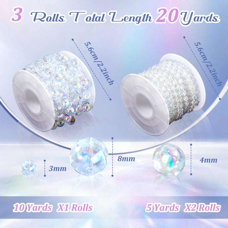 Bonuci 3 Rolls 66 Feet Pearls String Garland Faux Pearl Garland Spool Roll Strand Decoration Artificial Beads Chain Trim for Crafting String of Flowers Valentine Wedding Party(Colorful,4mm) - Image 2
