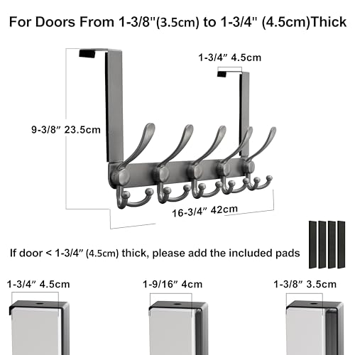 Dseap Over Door Hook 20 Upgraded Version SimpleAssembly Strong HeavyDuty Stainless Steel 5TriHook Over The Door Hanger Rack SimpleStrong Series Grey - Image 3