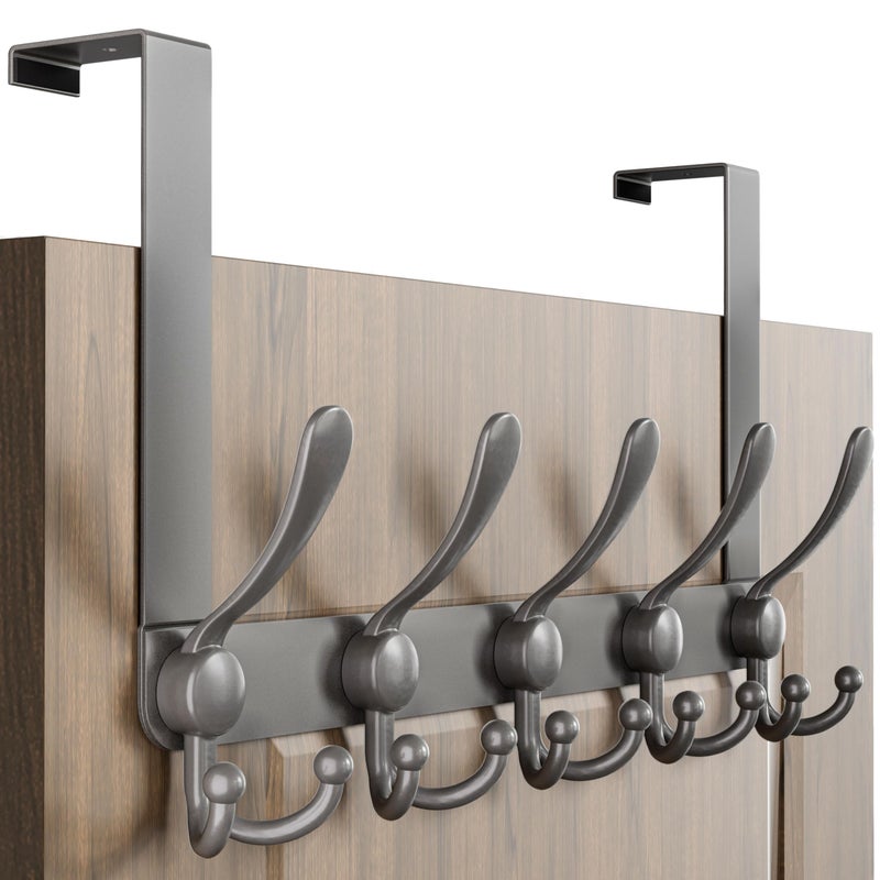 Dseap Over Door Hook 20 Upgraded Version SimpleAssembly Strong HeavyDuty Stainless Steel 5TriHook Over The Door Hanger Rack SimpleStrong Series Grey - Image 2