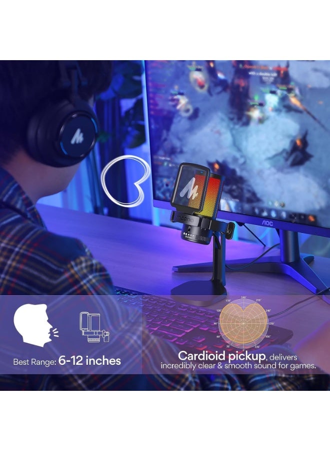 ماونو ميكروفون MAONO RGB المكثف للألعاب، ميكروفون USB للبث الصوتي مع خاصية إلغاء الضوضاء النشطة، وكسب الميكروفون، وكتم الصوت بنقرة واحدة، وإضاءة RGB قابلة للتعديل لتسجيل YouTube، والكمبيوتر الشخصي، والكمبيوتر المحمول (DGM20-أسود) - Image 4