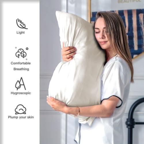 Suatien Mulberry Silk Pillow Cases Standard Size Silk Pillowcase with Zipper Soft Breathable Smooth Cooling Satin Silk Pillow Covers for Sleeping for Hair and Skin (Beige,20"X 26",1Pcs) - Image 3