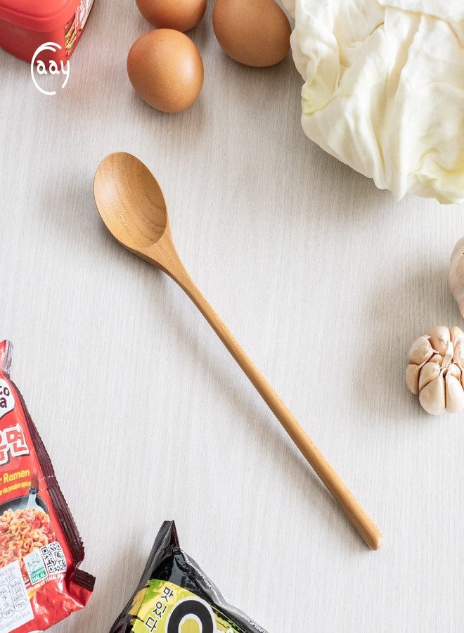 فاي - ملعقتان من خشب الساج بمقبض طويل 10.5 بوصة، مثالية للطهي والتقليب والمزج. أدوات مطبخ على الطراز الكوري، مصنوعة من خشب الساج المقاوم للرطوبة بنسبة 100%، غير سامة وطبيعية. - Image 3