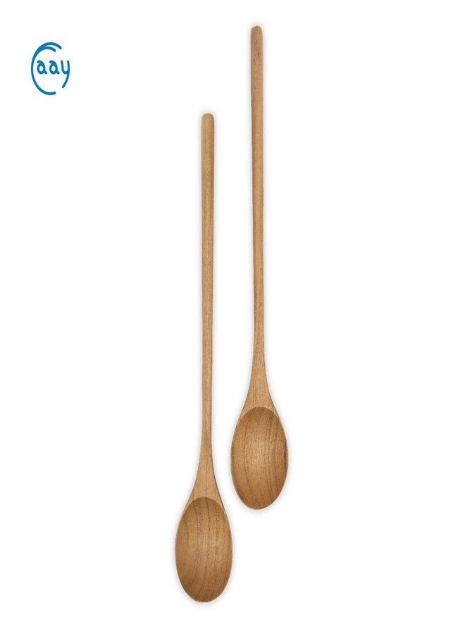 فاي - ملعقتان من خشب الساج بمقبض طويل 10.5 بوصة، مثالية للطهي والتقليب والمزج. أدوات مطبخ على الطراز الكوري، مصنوعة من خشب الساج المقاوم للرطوبة بنسبة 100%، غير سامة وطبيعية. - Image 2