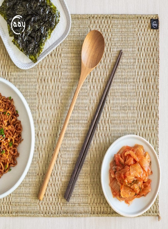 فاي - ملعقتان من خشب الساج بمقبض طويل 10.5 بوصة، مثالية للطهي والتقليب والمزج. أدوات مطبخ على الطراز الكوري، مصنوعة من خشب الساج المقاوم للرطوبة بنسبة 100%، غير سامة وطبيعية. - Image 4