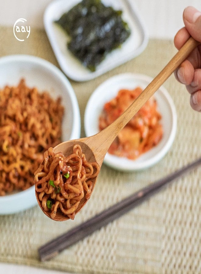 فاي - ملعقتان من خشب الساج بمقبض طويل 10.5 بوصة، مثالية للطهي والتقليب والمزج. أدوات مطبخ على الطراز الكوري، مصنوعة من خشب الساج المقاوم للرطوبة بنسبة 100%، غير سامة وطبيعية. - Image 5