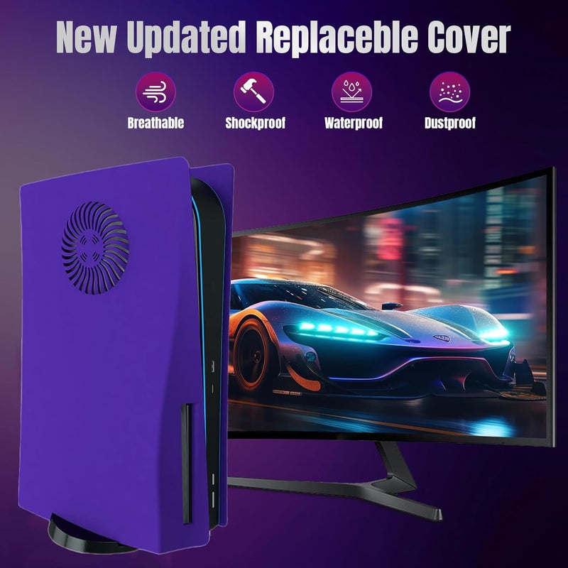 Megadream for PS5 Faceplates with Cooling Vents LED Lights, Cooling Cover Replacement Plates Shell Accessories Anti-Scratch Dustproof with RGB Lights Package for PlayStation 5 Disc Edition (Purple) - Image 2
