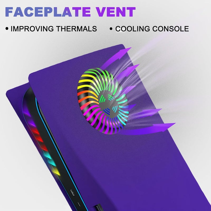 Megadream for PS5 Faceplates with Cooling Vents LED Lights, Cooling Cover Replacement Plates Shell Accessories Anti-Scratch Dustproof with RGB Lights Package for PlayStation 5 Disc Edition (Purple) - Image 3