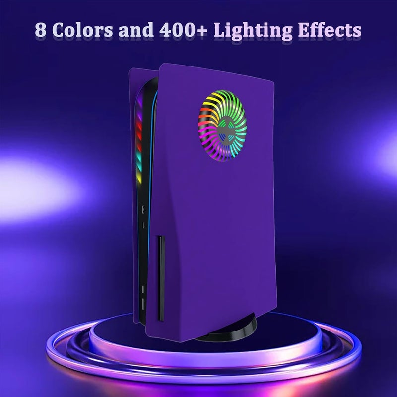 Megadream for PS5 Faceplates with Cooling Vents LED Lights, Cooling Cover Replacement Plates Shell Accessories Anti-Scratch Dustproof with RGB Lights Package for PlayStation 5 Disc Edition (Purple) - Image 4