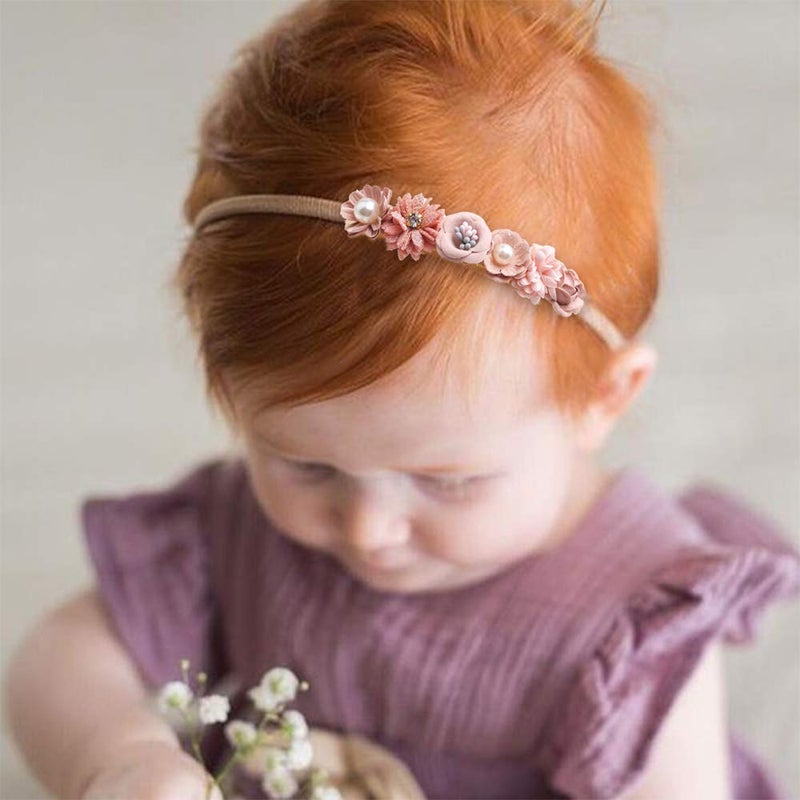 mligril Baby Girl Nylon Headbands Flower Hair Bows Accessories-Elastic Hair Band Crown Handmade FLoral Wraps Birthday Gifts for Girls Newborn Infant Toddler 3Pcs - Image 3