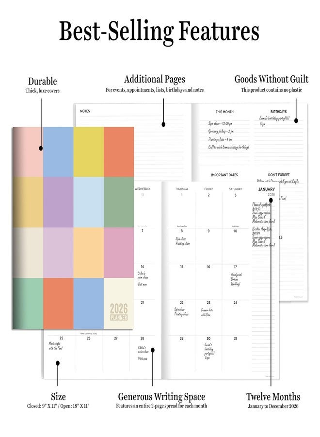TF Publishing 2026 Color Swatch Large Monthly Planner - 2 Page Spreads with Extra Large Calendar Grids and Planning Prompts - 2026 Calendar Monthly Planner for School and Work - 9in x 11in - Image 4