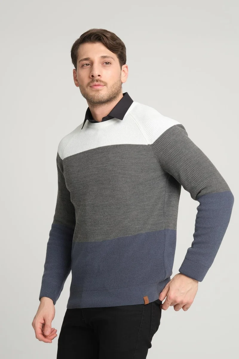 الكسندر جاردي Color Block Raglan Sleeve Crew Neck SWEATER(E23-6708)