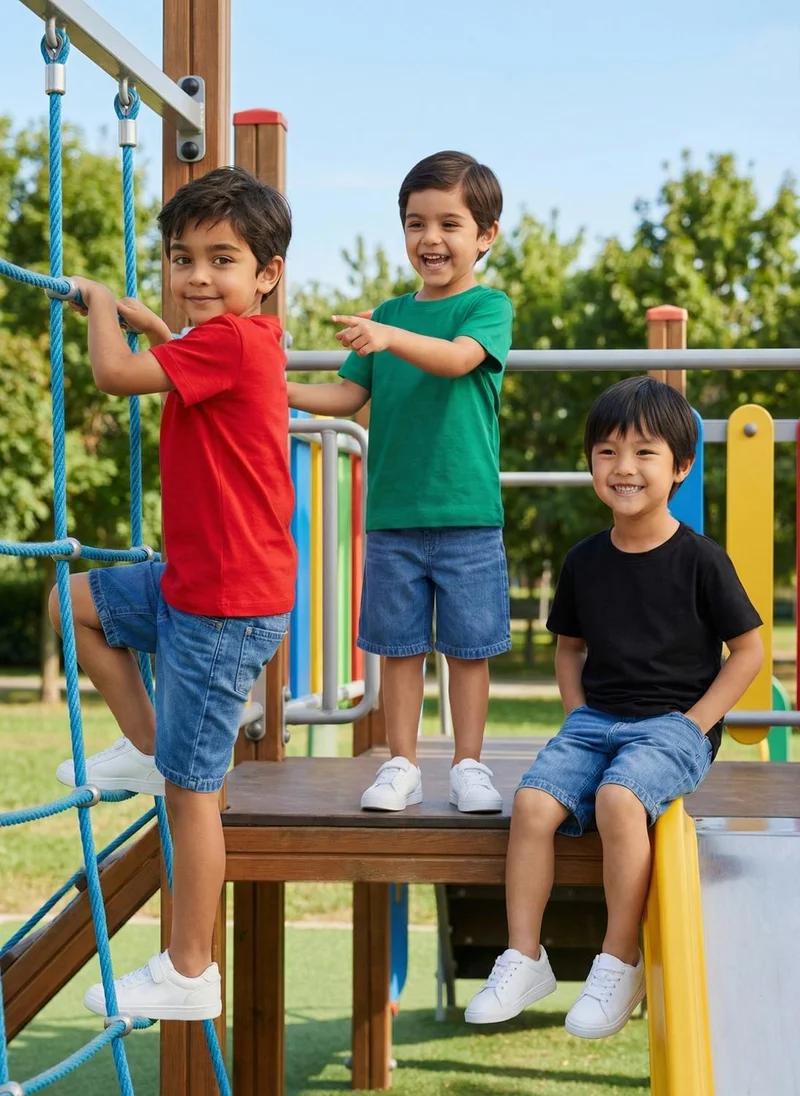 نوتيناتي Nautinati Boys' 100% Cotton Pack of 3 Solid Essentials Crew Neck T-shirts