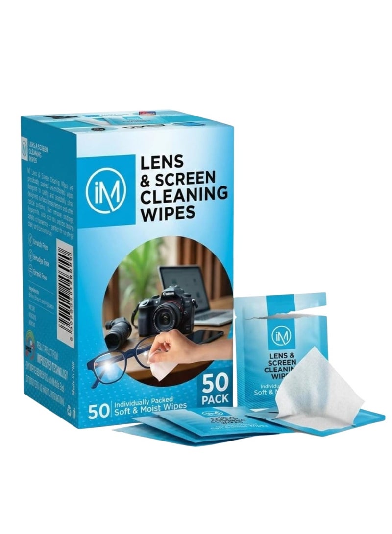 Impressmed Lens & screen cleaning wipes Pre-Moistened Streak-Free 50-Piece Pack - Image 1
