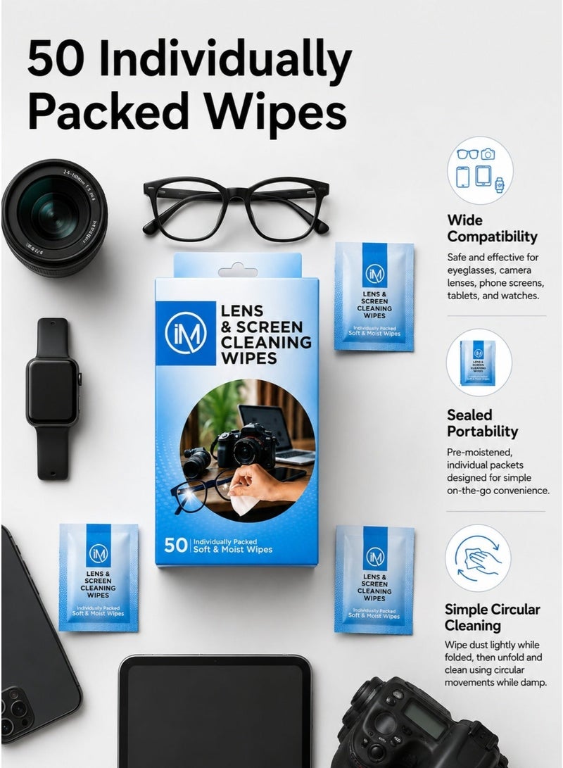 Impressmed Lens & screen cleaning wipes Pre-Moistened Streak-Free 50-Piece Pack - Image 3