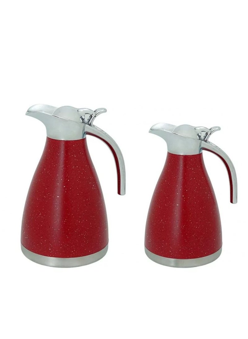 BASURRAH Luxury Tea and Coffee Thermos Set 2 Pieces Red Dotted Size 1.2 - 1.5 Liter 19-46919  - Image 1