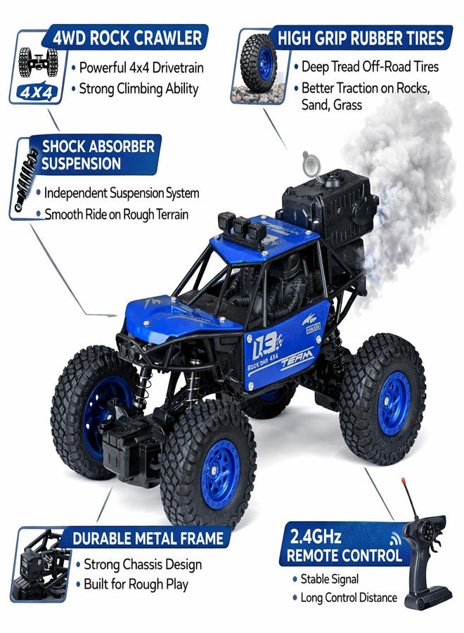 Braintastic Rock Climbing RC Cart Off-Road Rock Crawler Truck Vehicle 2.4ghz 2wd 1: 20 Radio Remote Control Car Toys for Kids 5+ Years (Blue) - Image 5