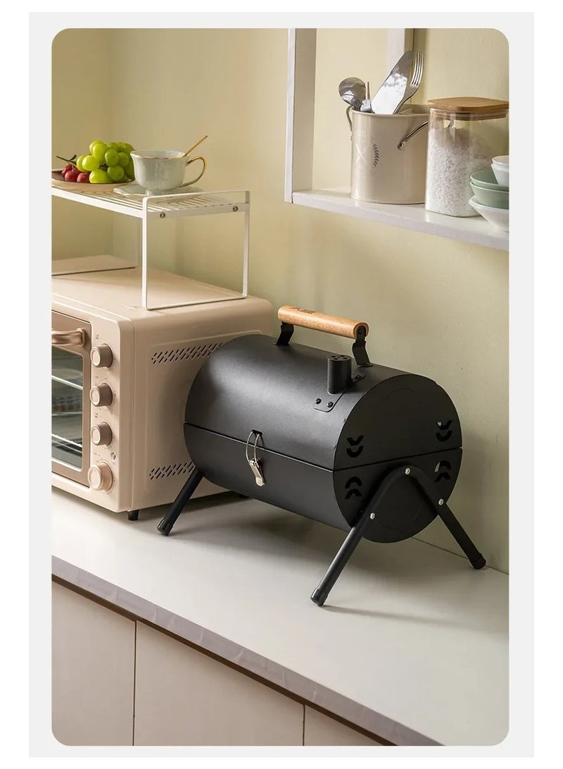 DIGI CORE Portable Charcoal Grill BBQ Grill Portable Barbecue Grill Small Grill With Baking Tray and Grill Mesh Compact Tabletop BBQ Grill Outdoor For Camping Picnic Backyard Patio 37.50X25XCM Black - Image 2