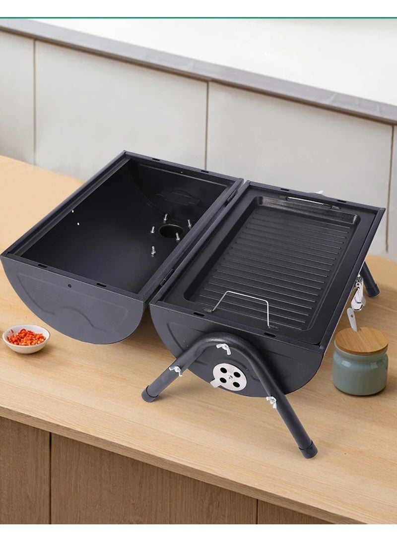 DIGI CORE Portable Charcoal Grill BBQ Grill Portable Barbecue Grill Small Grill With Baking Tray and Grill Mesh Compact Tabletop BBQ Grill Outdoor For Camping Picnic Backyard Patio 37.50X25XCM Black - Image 3