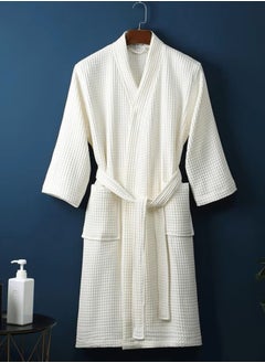 MAXQON Bathrobe (Unisex) - 100% Cotton Waffle Highly Absorbent Super Soft Bathrobes For Women & Men- Adult Size, Color White  - Image 1