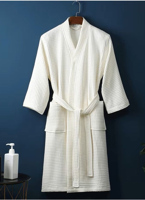 Bathrobe (Unisex) - 100% Cotton Waffle Highly Absorbent Super Soft Bathrobes For Women & Men- Adult Size, Color White