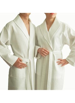 MAXQON Bathrobe (Unisex) - 100% Cotton Waffle Highly Absorbent Super Soft Bathrobes For Women & Men- Adult Size, Color White  - Image 2